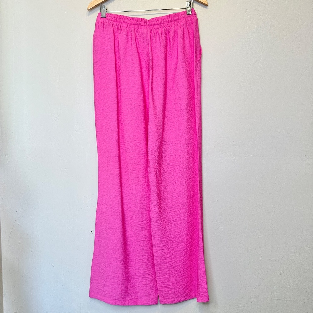 HG Barbie Pink Elastic Pull On Hip Pockets Wide Leg Lightweight Barbiecore Pants - Picture 3 of 12